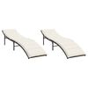 vidaXL Chaises longues lot de 2 avec coussins marron r&eacute;sine tress&eacute;e