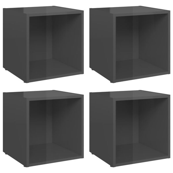 vidaXL Meubles TV 4 pcs gris brillant 37x35x37 cm bois d&rsquo;ing&eacute;nierie