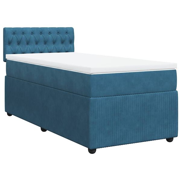 vidaXL Sommier &agrave; lattes de lit avec matelas bleu 90x200 cm velours