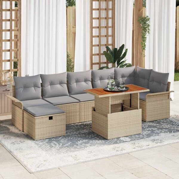 vidaXL Ensemble de canap&eacute; de jardin 8 pcs Beige Poly rotin
