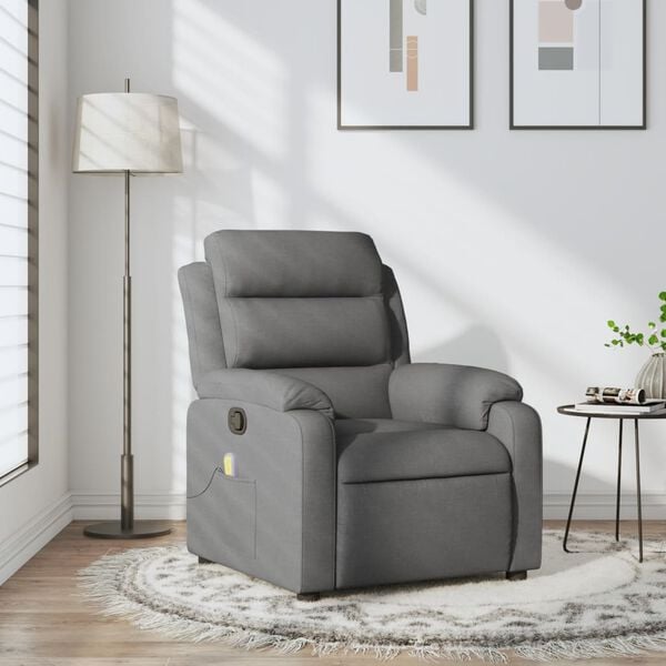 vidaXL Fauteuil inclinable de massage gris fonc&eacute; tissu