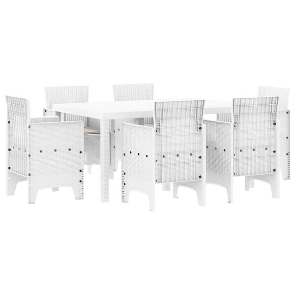 vidaXL Ensemble de salle &agrave; manger pour jardin 7 pcs Blanc Rattan Polt