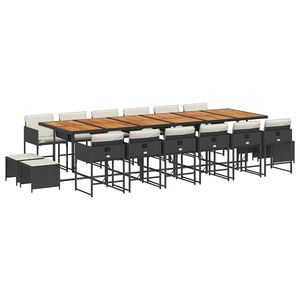 vidaXL Ensemble &agrave; manger de jardin 17 pcs coussins noir r&eacute;sine tress&eacute;e