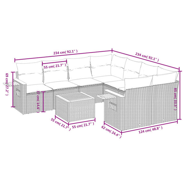vidaXL Salon de jardin 9 pcs avec coussins noir résine tressée