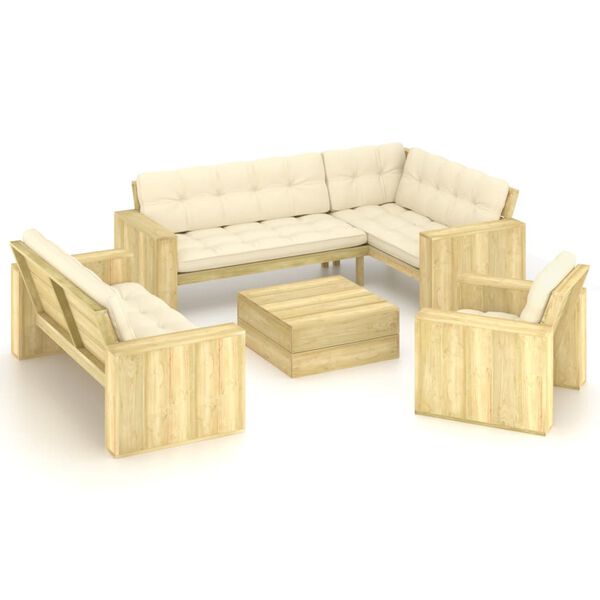vidaXL Salon de jardin 4 pcs avec coussins bois de pin impr&eacute;gn&eacute;