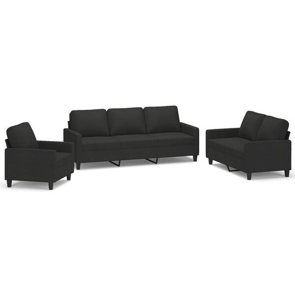 vidaXL Ensemble de canap&eacute;s 3 pcs avec coussins Noir Tissu