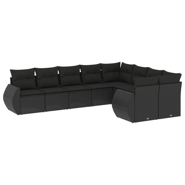 vidaXL Salon de jardin 9 pcs avec coussins noir r&eacute;sine tress&eacute;e