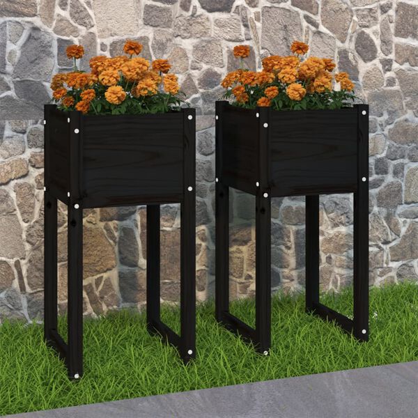 vidaXL Jardini&egrave;res 2 pcs Noir 40x40x81 cm Bois massif de pin