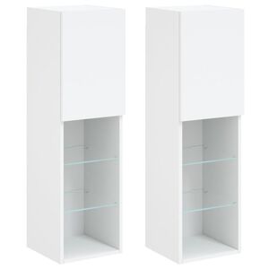 vidaXL Meubles TV avec lumi&egrave;res LED 2 pcs blanc 30,5x30x102 cm