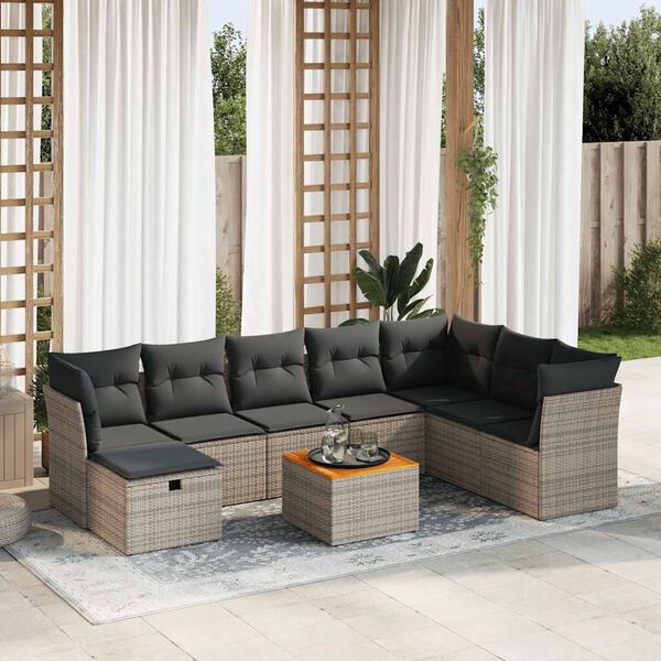 vidaXL Salon de jardin 9 pcs avec coussins gris r&eacute;sine tress&eacute;e