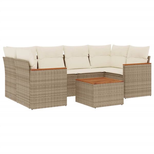 vidaXL Salon de jardin avec coussins 7 pcs beige r&eacute;sine tress&eacute;e