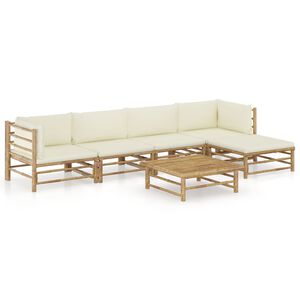 vidaXL Salon de jardin 6 pcs avec coussins blanc cr&egrave;me bambou