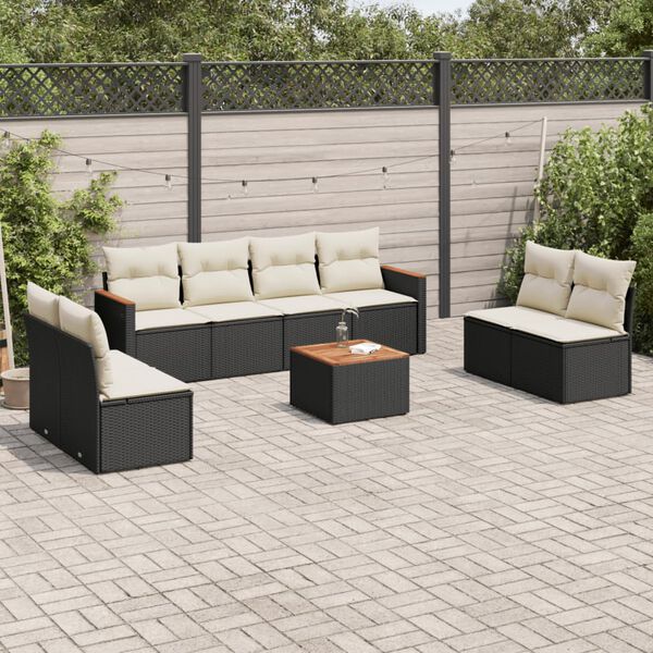 vidaXL Salon de jardin 9 pcs avec coussins noir r&eacute;sine tress&eacute;e