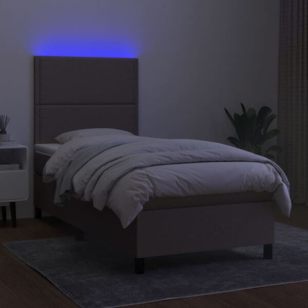 vidaXL Sommier &agrave; lattes de lit et matelas et LED Taupe 90x200 cm Tissu