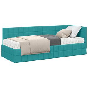 vidaXL Cadre de lit d'angle avec matelas 2 pcs Turquoise Velours