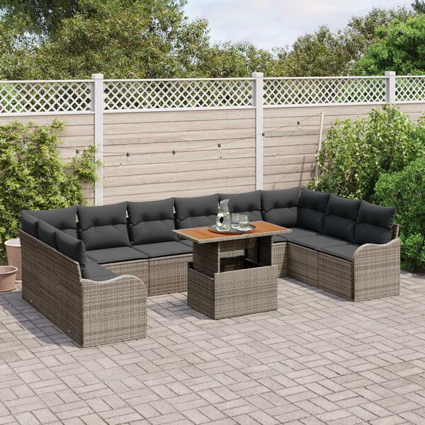 vidaXL Ensemble de canap&eacute; de jardin 11 pcs Gris Poly rotin