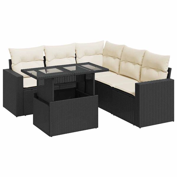 vidaXL Salon de jardin 6 pcs avec coussins noir r&eacute;sine tress&eacute;e
