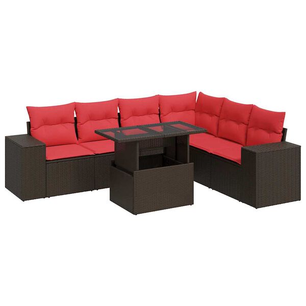 vidaXL Salon de jardin et coussins 7 pcs marron résine tressée acacia