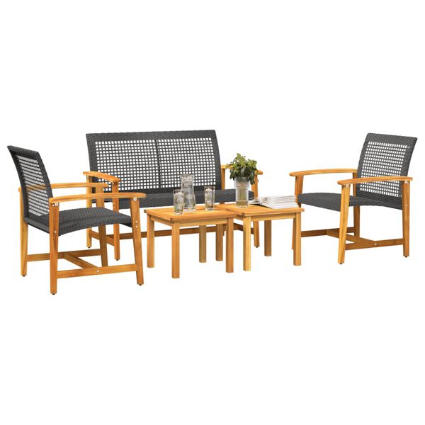 vidaXL Salon de jardin 5 pcs noir résine tressée et bois d'acacia