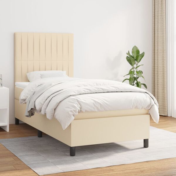 vidaXL Sommier &agrave; lattes de lit avec matelas Cr&egrave;me 90x200 cm Tissu