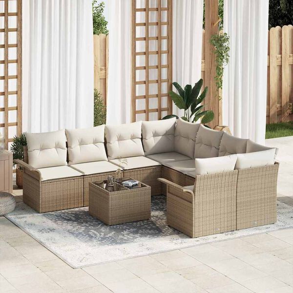 vidaXL Ensemble de canap&eacute; de jardin 9 pcs Beige Poly rotin