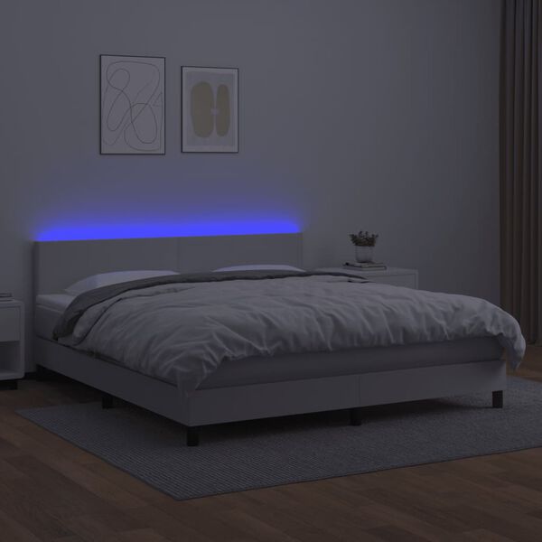 vidaXL Sommier &agrave; lattes de lit avec matelas et LED Blanc 180x200 cm