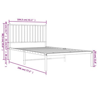 vidaXL Cadre de lit métal sans matelas avec tête de lit noir 100x190cm