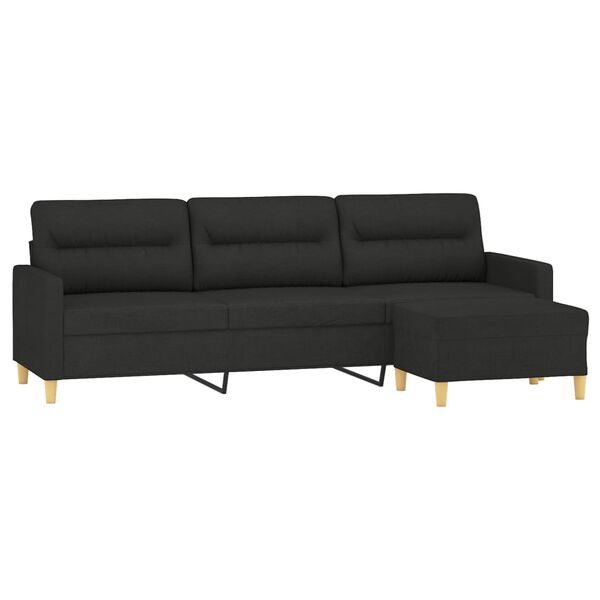 vidaXL Canap&eacute; &agrave; 3 places avec repose-pieds Noir 210 cm Tissu