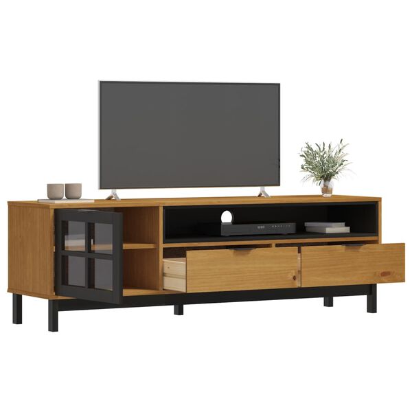 vidaXL Meuble TV avec porte vitrée FLAM 158x40x50cm bois massif de pin