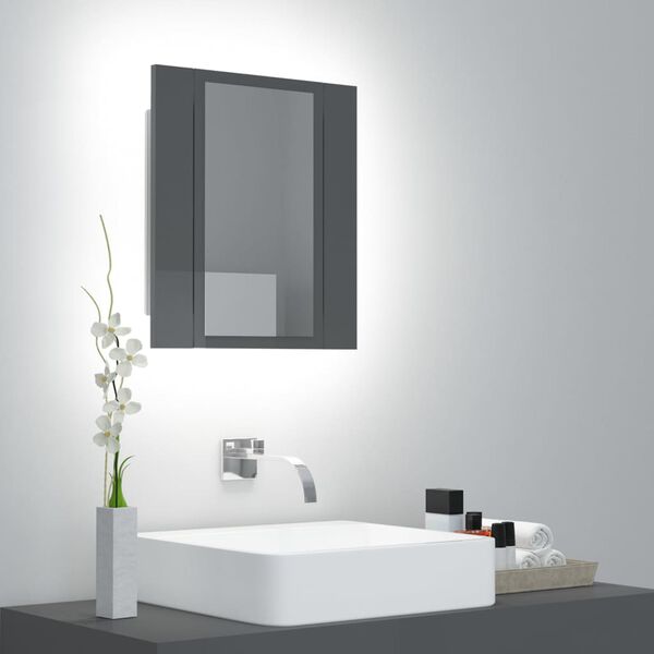 vidaXL Armoire &agrave; miroir de bain &agrave; LED Gris brillant Acrylique