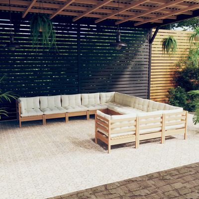 vidaXL Salon de jardin 11 pcs avec coussins Marron miel Bois de pin