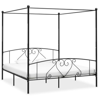vidaXL Cadre de lit à baldaquin Noir Métal 180 x 200 cm