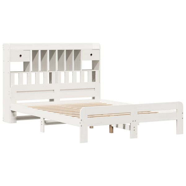 vidaXL Lit biblioth&egrave;que sans matelas blanc 140x190 cm bois pin massif