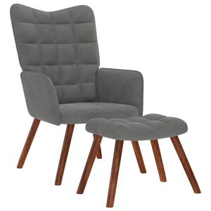 vidaXL Fauteuil relax avec tabouret en velours gris fonc&eacute;