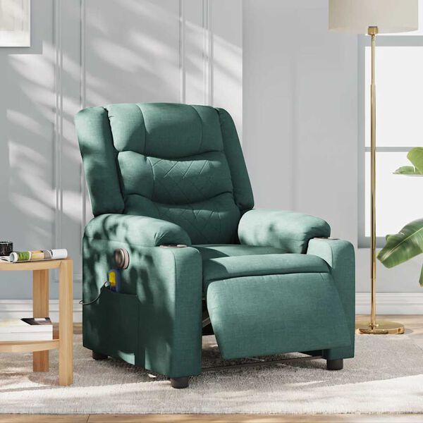 vidaXL Fauteuil de massage inclinable &eacute;lectrique Vert fonc&eacute; Tissu