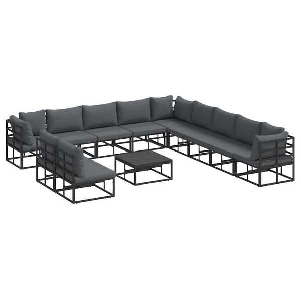 vidaXL Ensemble de canapé de jardin avec coussin 12 pcs Noir Aluminium