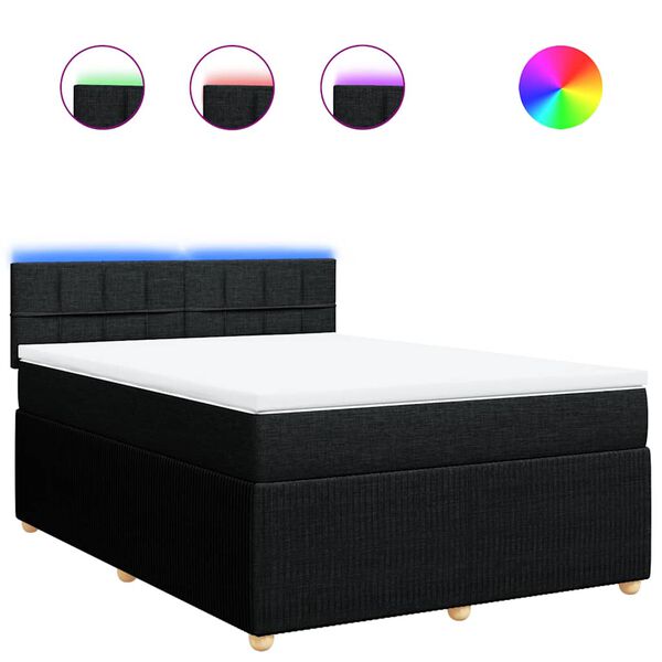 vidaXL Sommier &agrave; lattes de lit avec matelas Noir 140x200 cm Tissu
