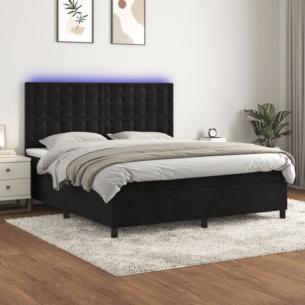 vidaXL Sommier &agrave; lattes de lit matelas et LED Noir 160x200 cm Velours