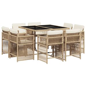 vidaXL Ensemble &agrave; manger de jardin et coussins 9 pcs beige Poly rotin