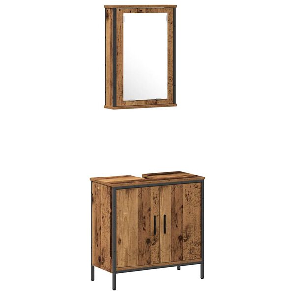 vidaXL Ensemble de mobilier de salle de bain avec &eacute;tag&egrave;re 2 pcs Marron