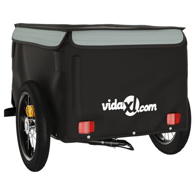 vidaXL Remorque de vélo noir et gris 30 kg fer