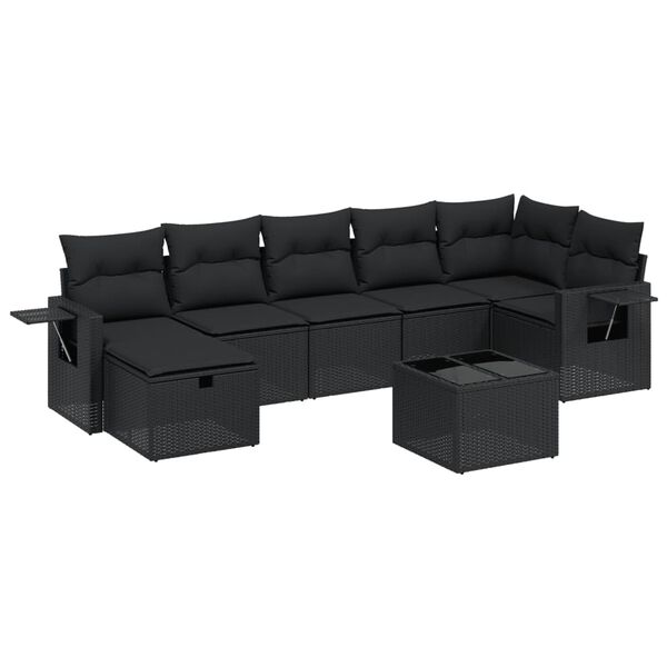 vidaXL Salon de jardin 8 pcs avec coussins noir r&eacute;sine tress&eacute;e