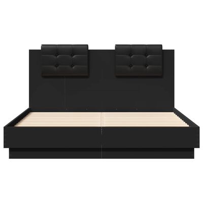 vidaXL Cadre de lit avec tête de lit et lumières LED noir 140x190 cm