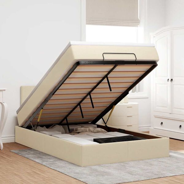 vidaXL Cadre de lit ottoman avec matelas cr&egrave;me 120x200cm tissu