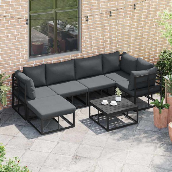 vidaXL Ensemble de canap&eacute; de jardin avec coussin Noir Aluminium