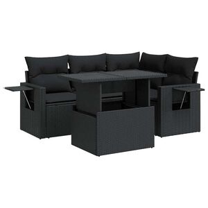 vidaXL Salon de jardin 5 pcs avec coussins noir r&eacute;sine tress&eacute;e