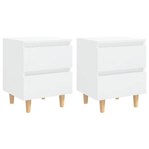 vidaXL Tables de chevet pieds en pin 2 pcs blanc brillant 40x35x50 cm