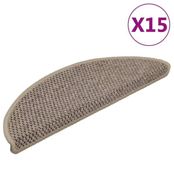 vidaXL Tapis d'escalier autocollants 15 pcs 56x17x3 cm Beige foncé