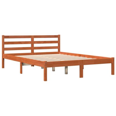 vidaXL Cadre de lit cire marron 135x190 cm bois de pin massif