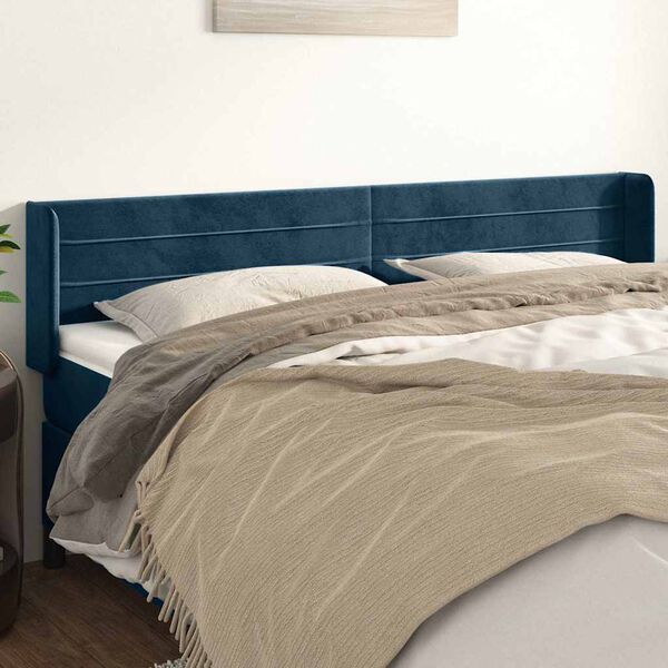 vidaXL T&ecirc;te de lit avec oreilles Bleu fonc&eacute; 183x16x78/88 cm Velours